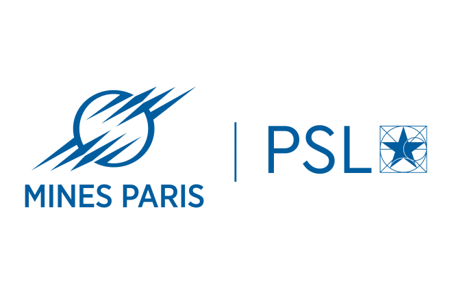 Logo of MINES Paris and PSL with a circular emblem featuring diagonal lightning bolts and a star within a square.