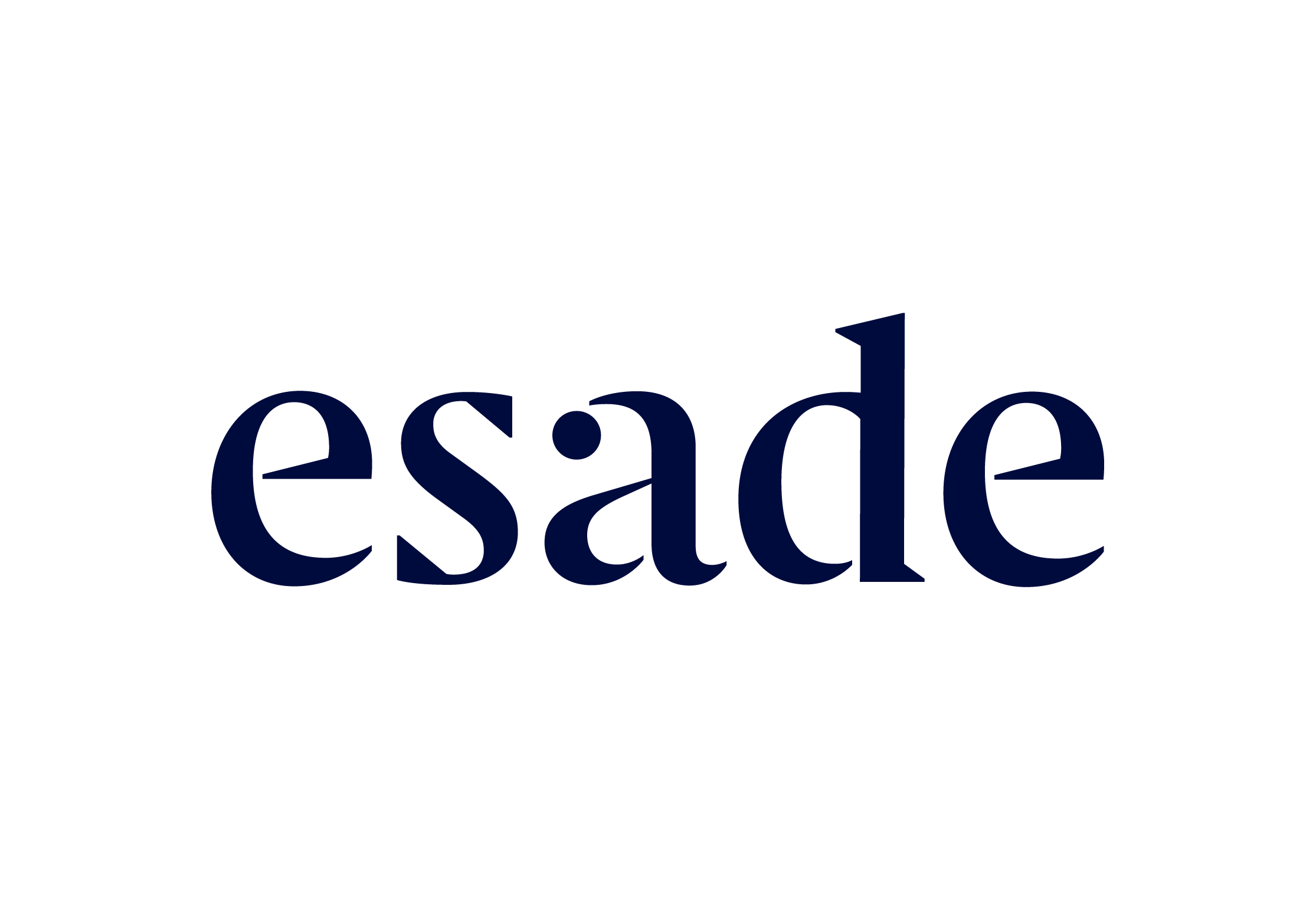 Esade wordmark in dark blue on a transparent background.