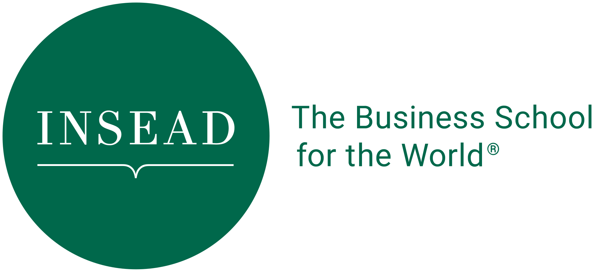 INSEAD logo with text 'The Business School for the World®' in green and white.