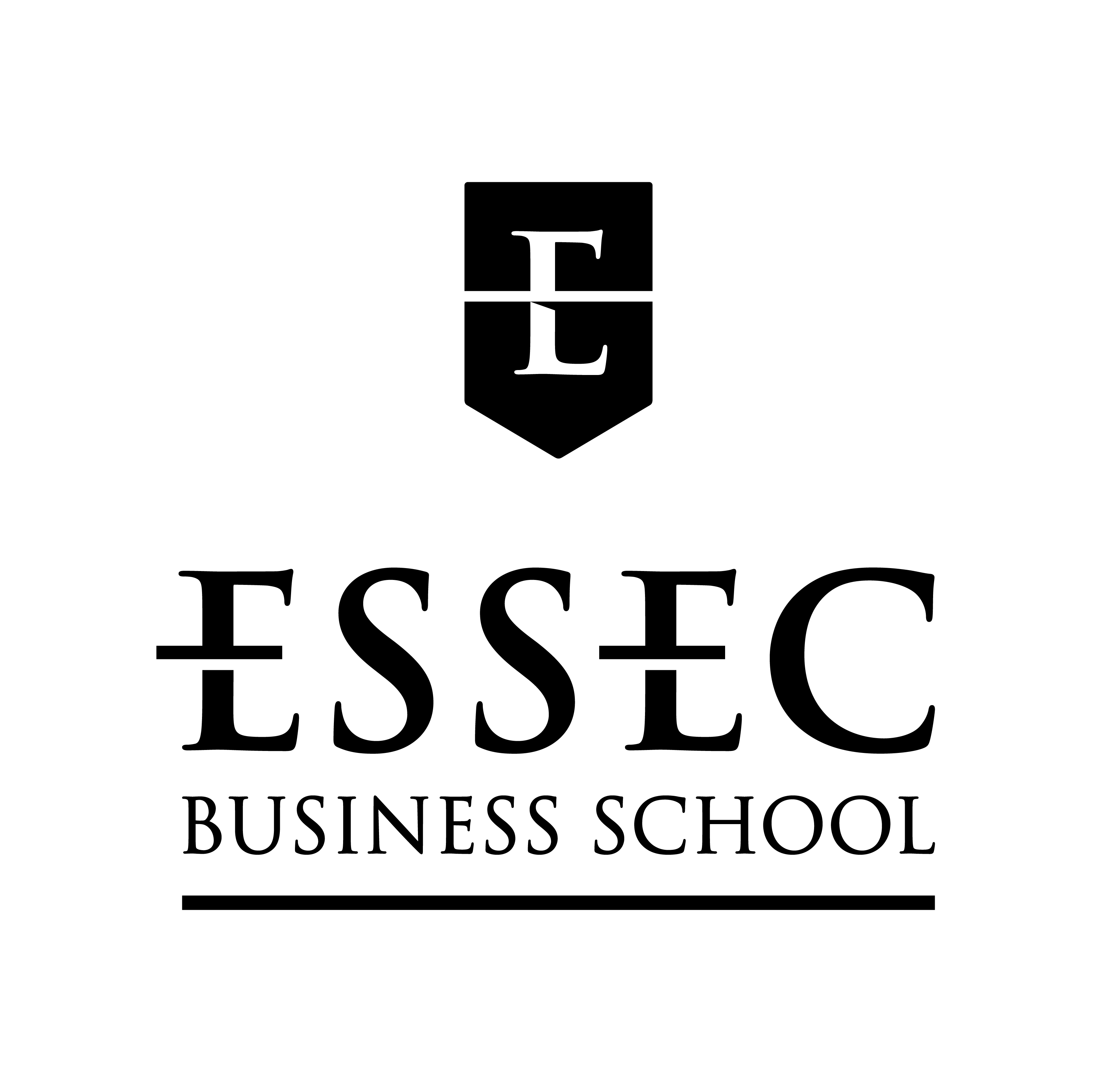 ESSEC Business School logo with stylized E letters and a shield emblem above the school name.
