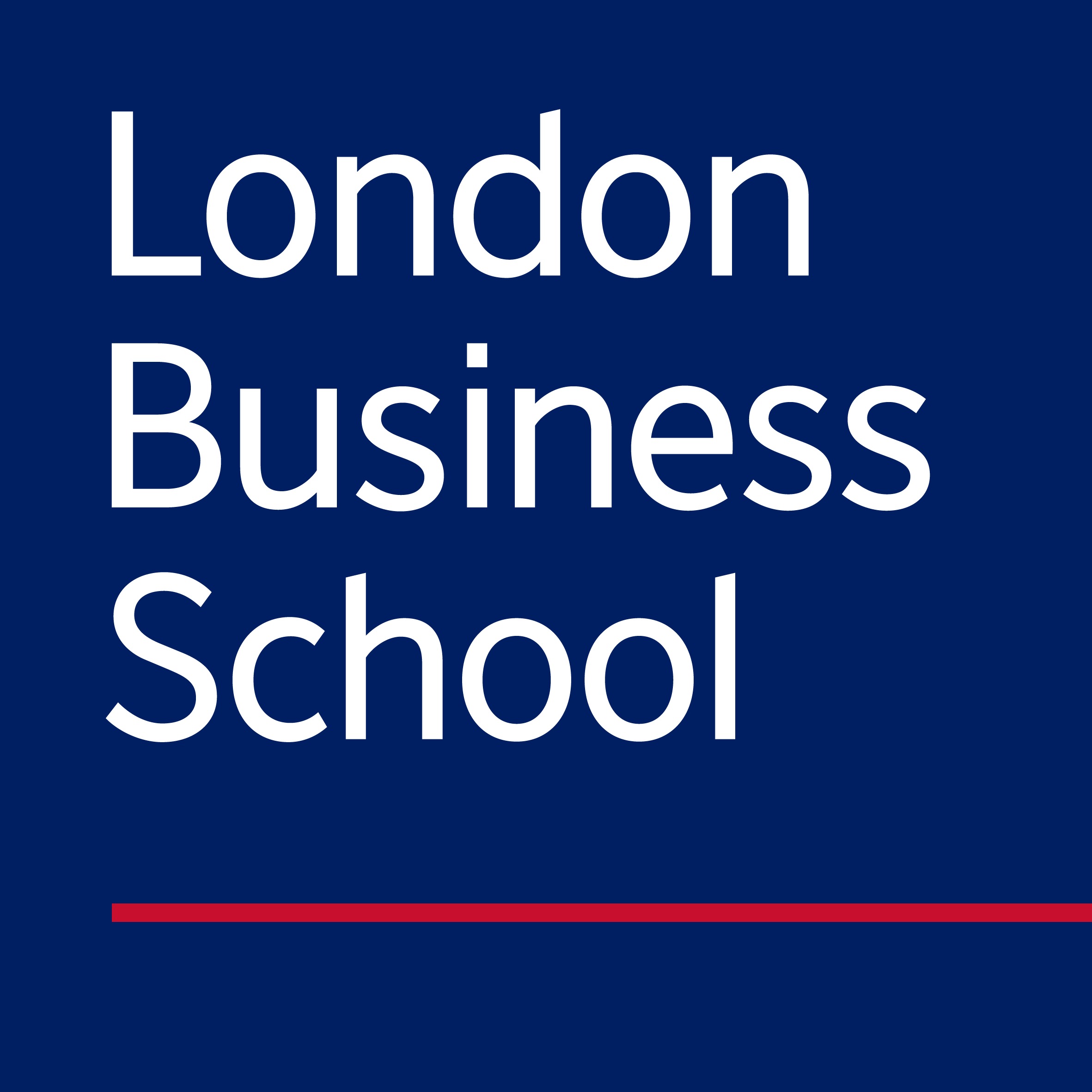 London Business School logo with white text on a dark blue background and a thin red line underneath.