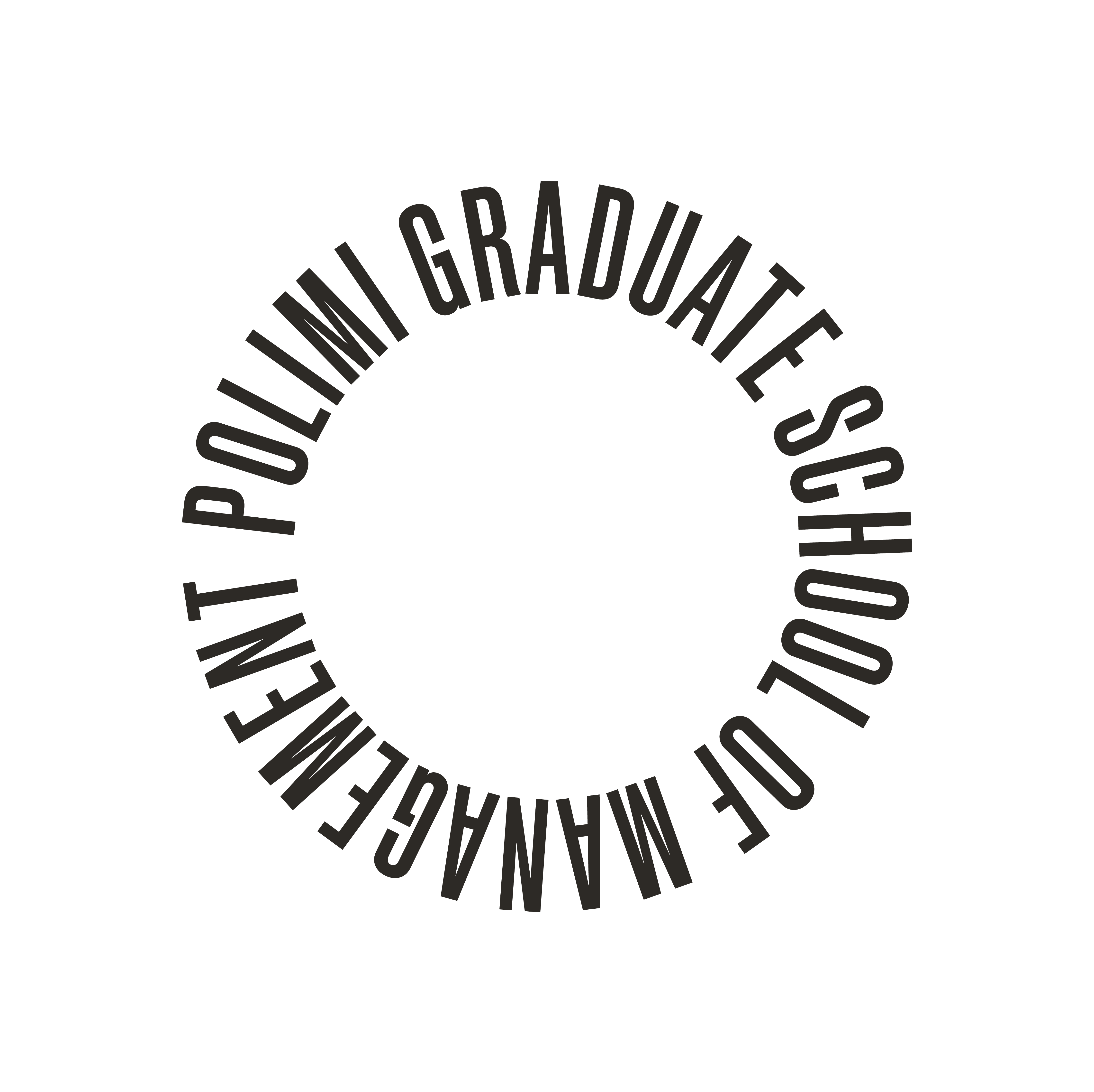 Circular text reading 'POLIMI GRADUATE SCHOOL OF MANAGEMENT' in black uppercase letters on a transparent background.