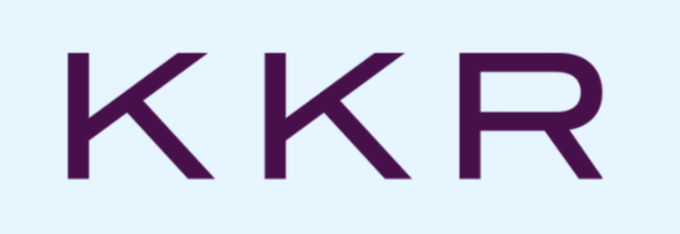 KKR logo with dark purple letters on a light blue background.