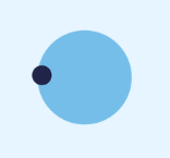 Logo with a large light blue circle and a smaller dark blue circle overlapping its left edge.