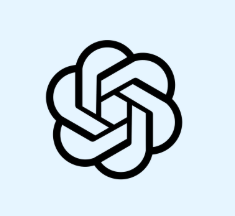 OpenAI logo with interwoven geometric shapes forming a symmetrical pattern.