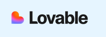Lovable brand logo with a multicolored heart icon and black text on a light blue background.